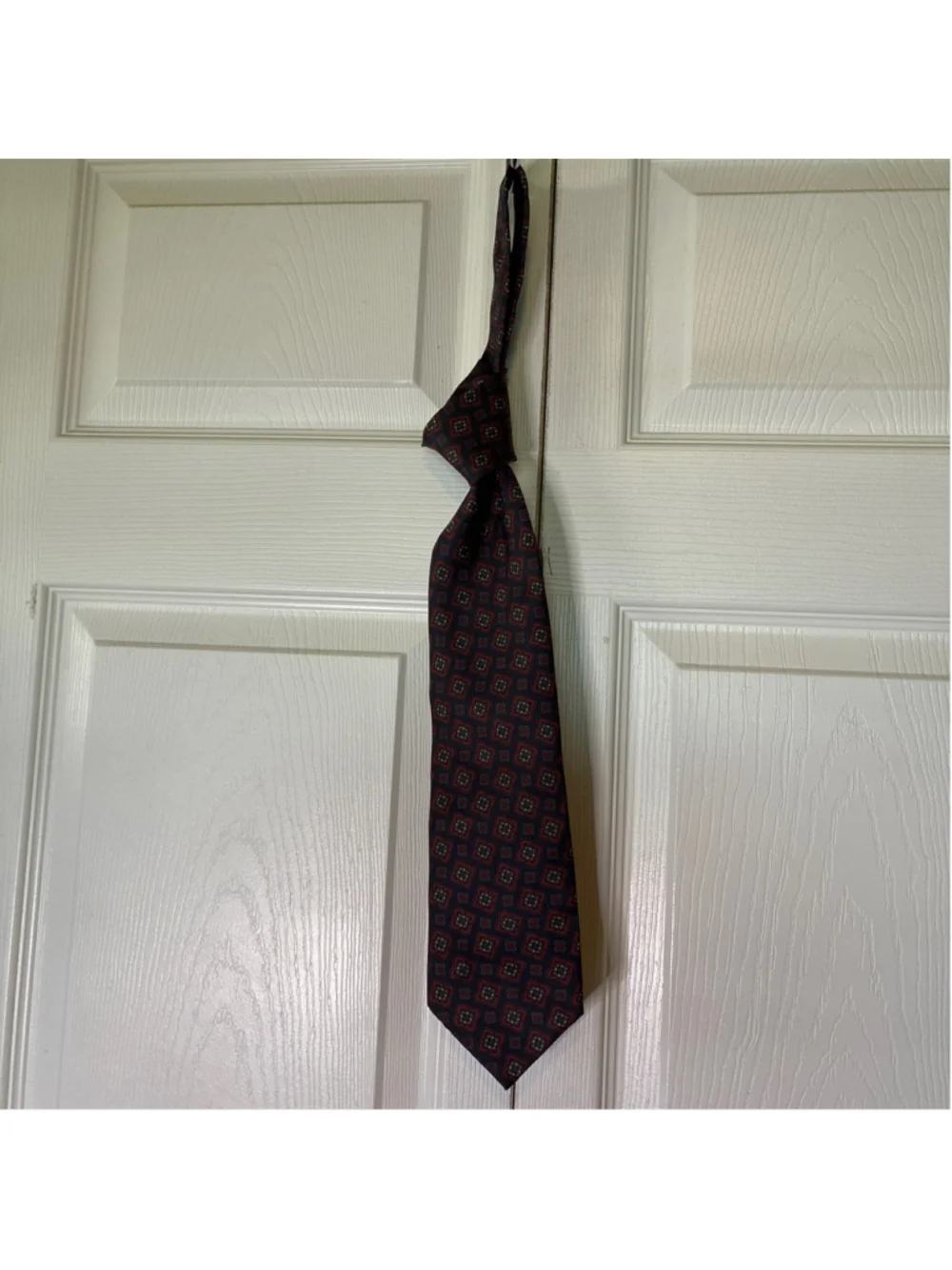Men's Isaco Designs Tie One Size Blue Red Geometric Pattern Silk Necktie